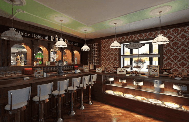 Oakie Dokie's Bakery & Bar Close Up subtle lighting enhances Graphic Architectural Visualization